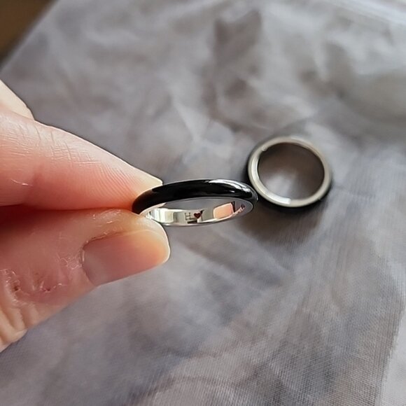 Set of 2 Hidalgo Silver Black Enamel Bands Size 7 - Picture 3 of 5